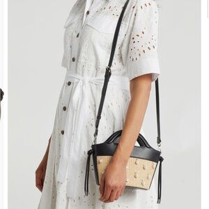 Steve Madden BPEARLI Black And Tan Woven Raffia Crossbody Bag